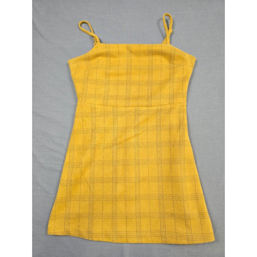 She + Sky Yellow Plaid Sleeveless Skater Mini Dress Womens Medium